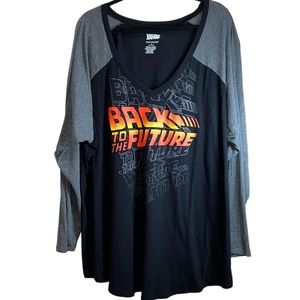 Maurice's Back To The Future Raglan V-Neck Tee in Black, Women's 4X
